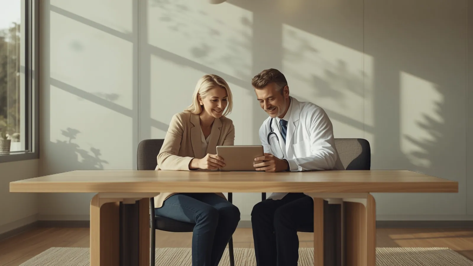 Physician talking with a patient across a desk
